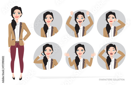 Set of emotions for business woman.