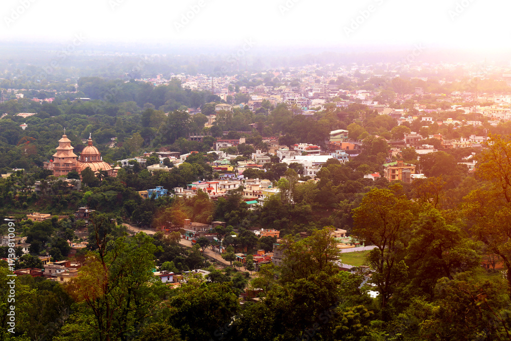 Small town located in Uttrakhand elevated view.