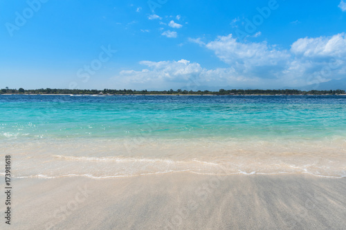 Tropical beach and sea under blue sky. Gili Trawangan island  indonesia