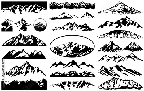 Vector collection of mountains landscape silhouettes and labels