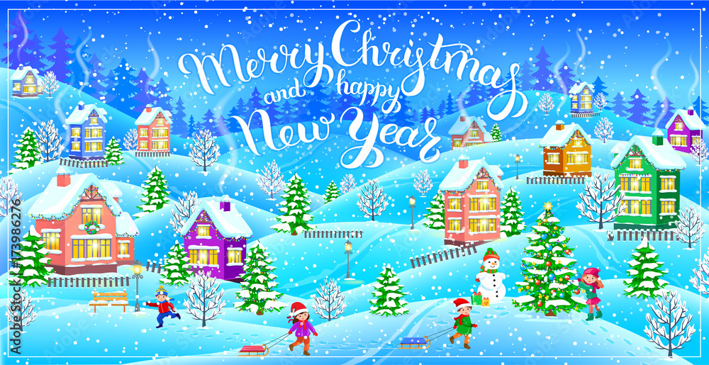 Happy New Year and Merry Christmas greeting card