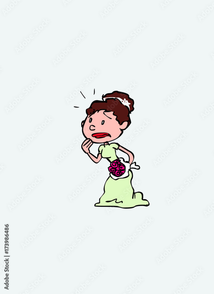 Bride worried and restless. Vector isolated character. Bride worried and restless. Vector isolated character.