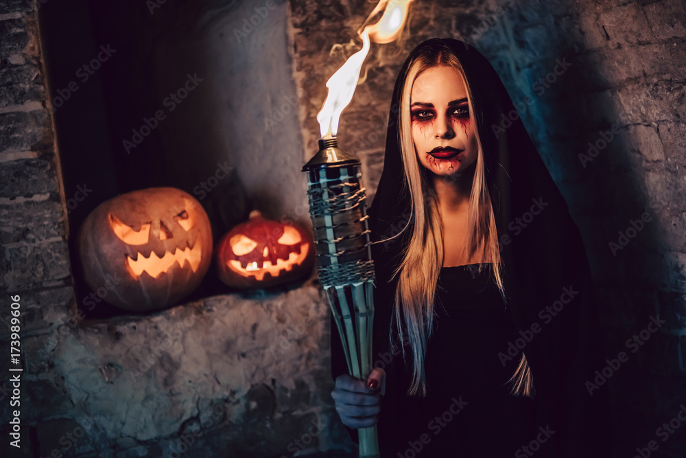 Fototapeta premium Halloween black witch