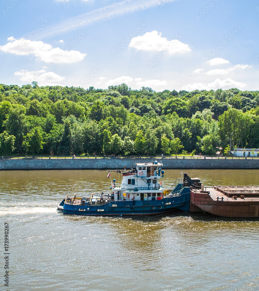 Barge on Moskva river, Moscow, Russia