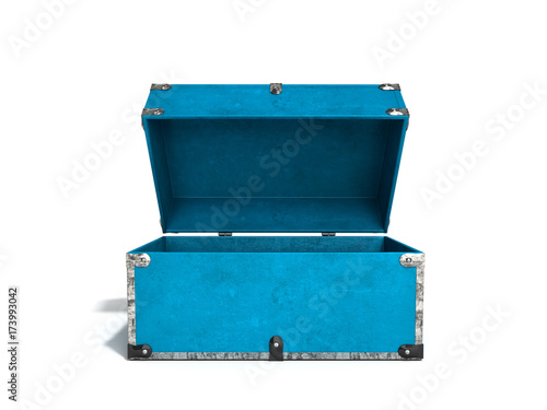 Open Vintage blue hand safe box 3d render on white