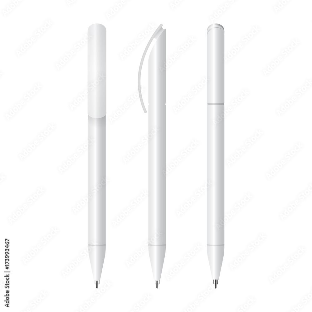 White Pen, Pencil, Marker. Branding Stationery Template. Vector illustration. Mock Up Template Ready For Your Design White Pen, Pencil, Marker. Branding Stationery Template. Vector illustration. Mock Up Template Ready For Your Design