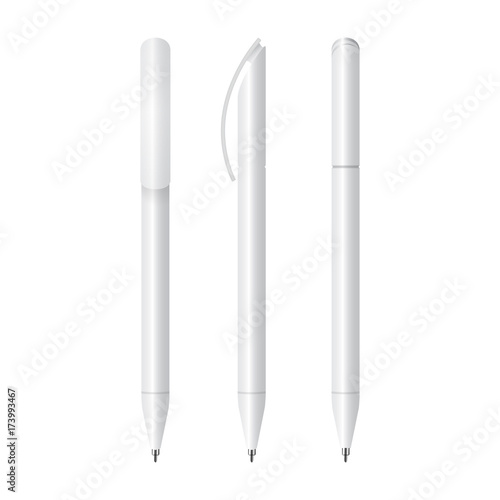White Pen, Pencil, Marker. Branding Stationery Template. Vector illustration. Mock Up Template Ready For Your Design