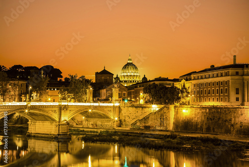 The night view of Rome from the Ponte Sant'angelo at sunset, Italy © vesta48