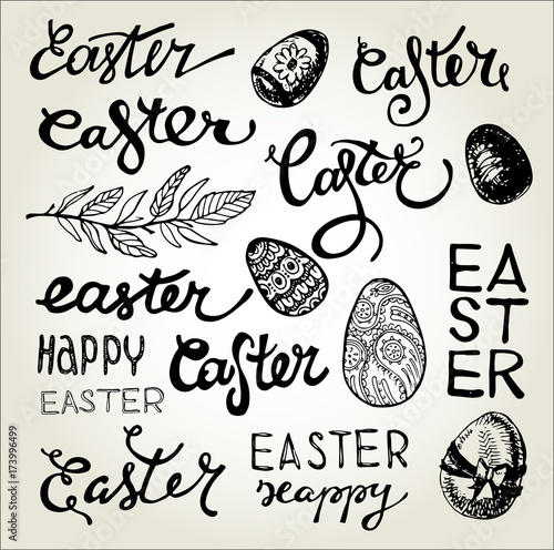 Bild auf Leinwand Hand drawn doodle easter set. Vector illustration.