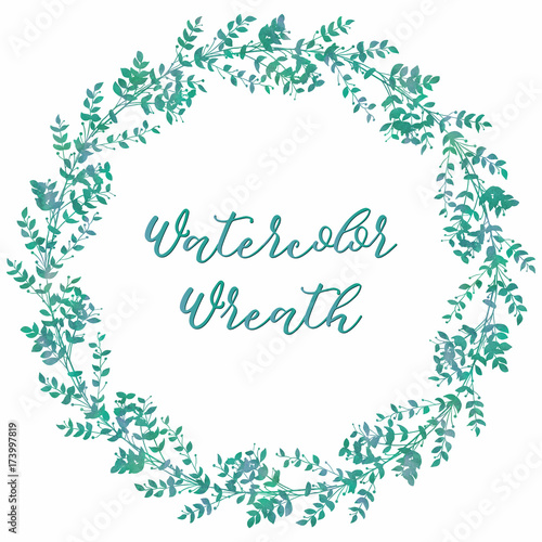 Drawn Watercolor Greenery Wreath Vector Illustration