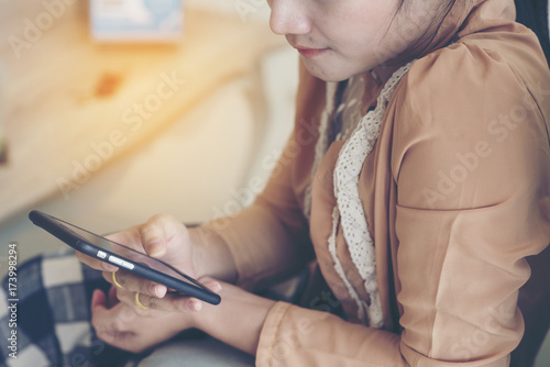 Asian girls sitting in the coffee shop