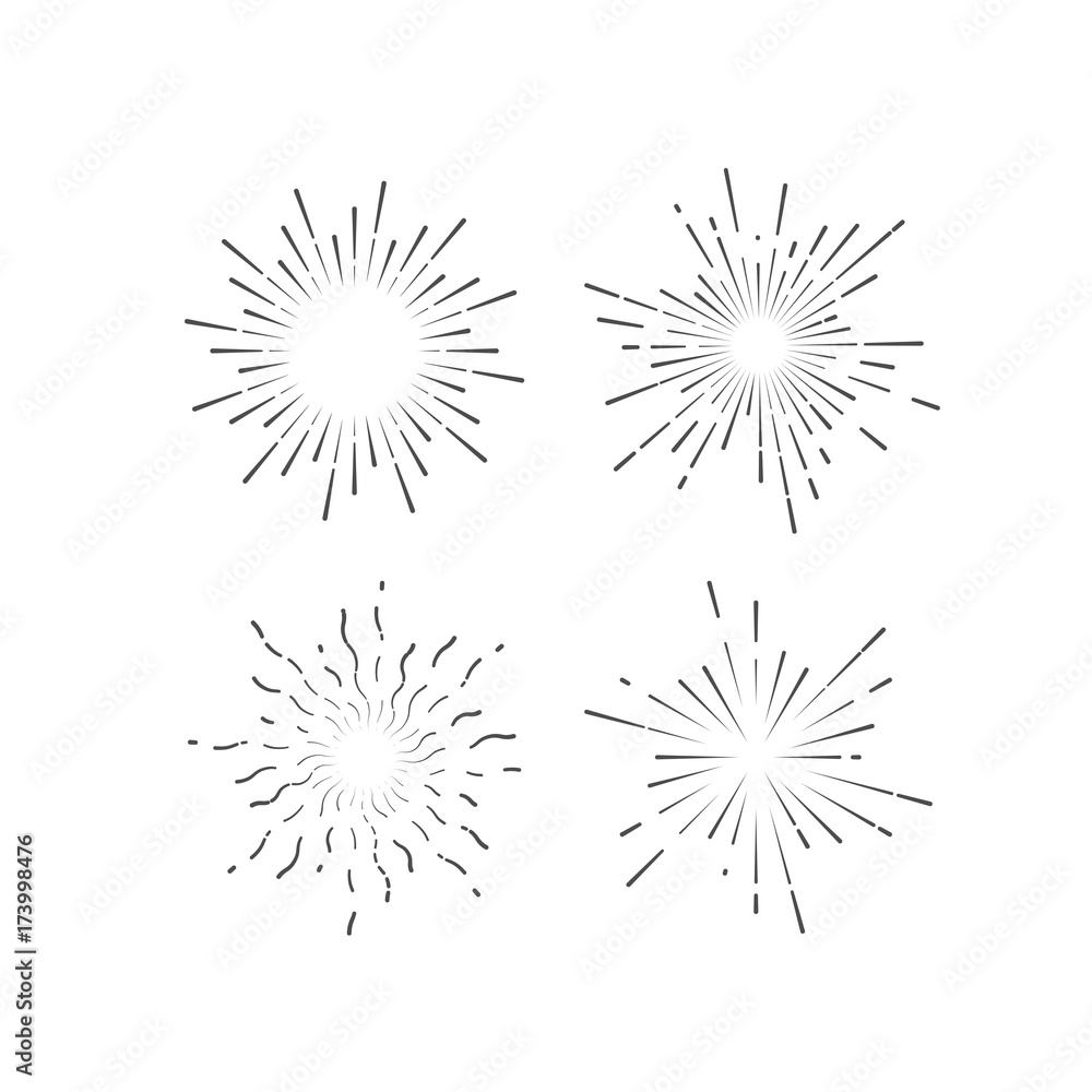 Outline firework explosion shapes isolated on white.