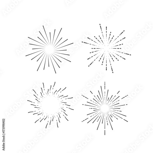 Outline firework explosion shapes isolated on white.