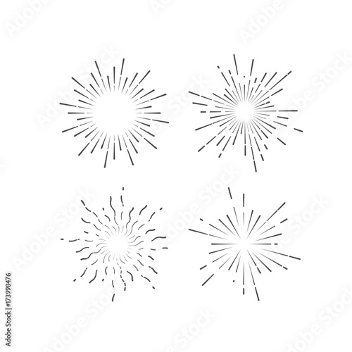 Outline firework explosion shapes isolated on white.