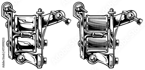 Graphic black and white tattoo machine set. Vol. 2