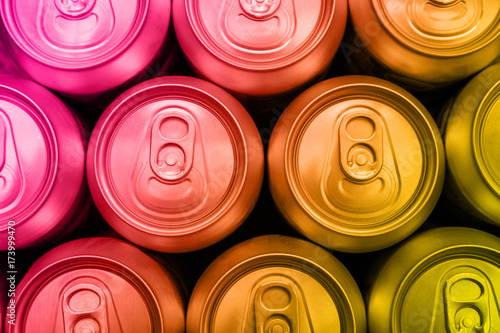 Colorful soda drinks cans overhead