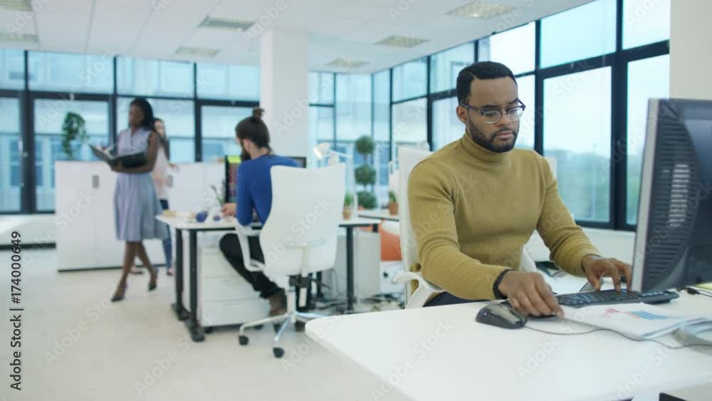 custom made wallpaper toronto digital Portrait smiling businessman working at his desk in modern office