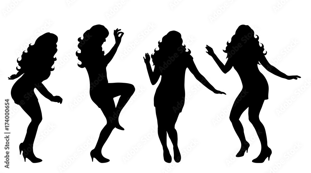 Vector silhouette of woman on white background.