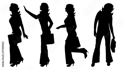Vector silhouette of woman on white background.