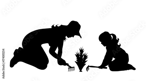 Vector silhouette of family on white background.