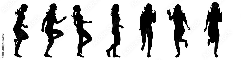 Vector silhouette of woman on white background.