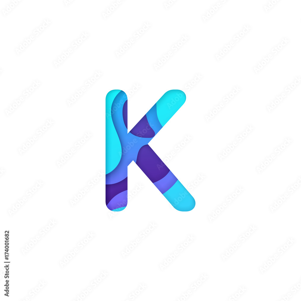Realistic paper cut letter K.