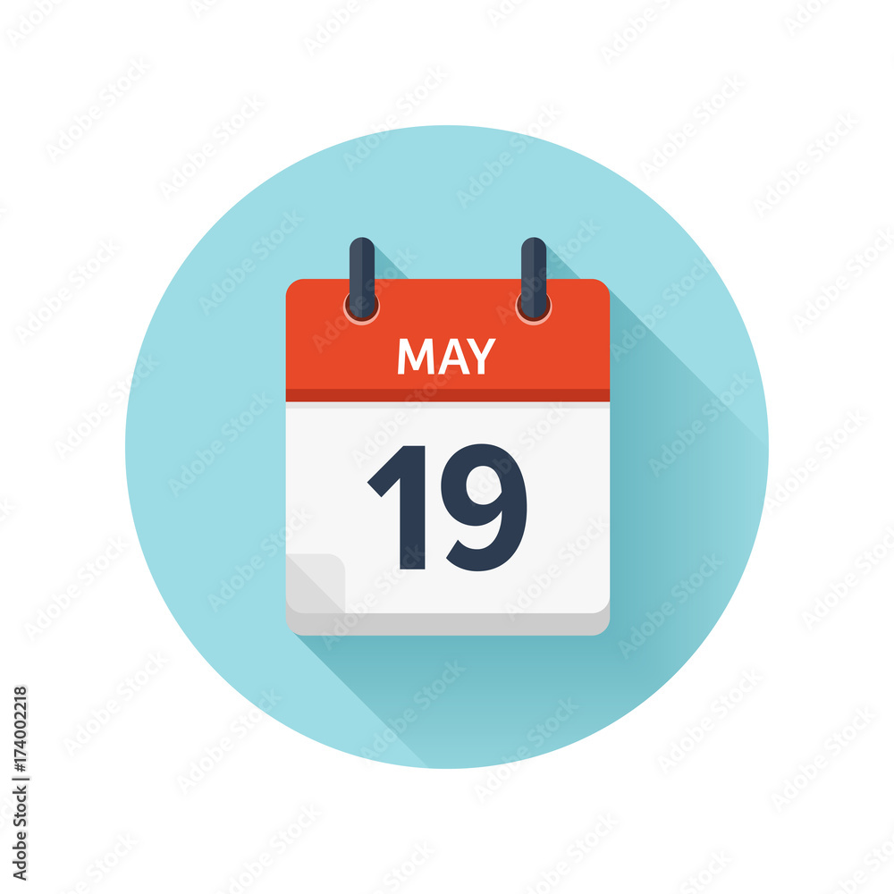 May 19. Vector flat daily calendar icon. Date and time, day, month 2018. Holiday. Season. May 19. Vector flat daily calendar icon. Date and time, day, month 2018. Holiday. Season.