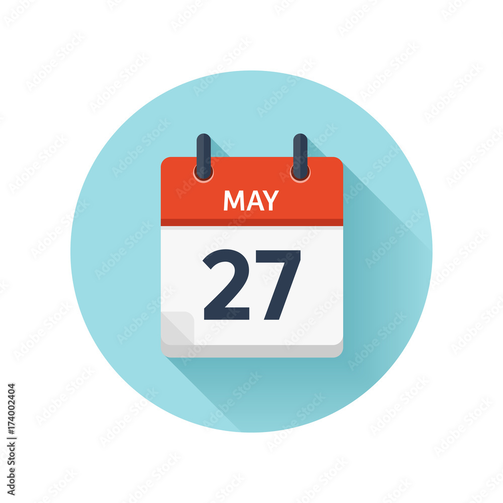 May 27. Vector flat daily calendar icon. Date and time, day, month 2018. Holiday. Season. May 27. Vector flat daily calendar icon. Date and time, day, month 2018. Holiday. Season.