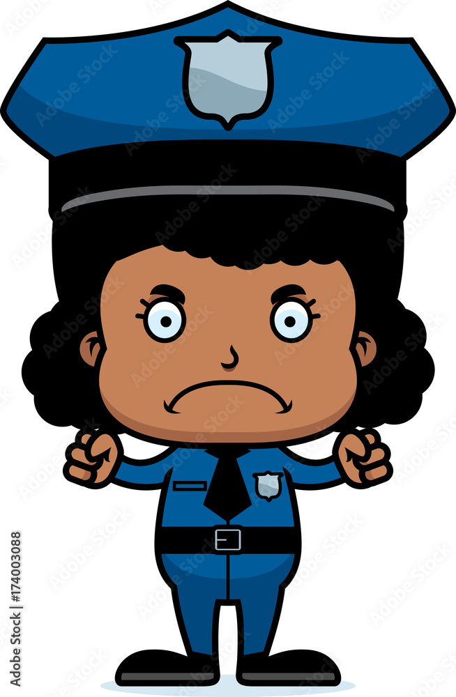 Cartoon Angry Police Officer Girl