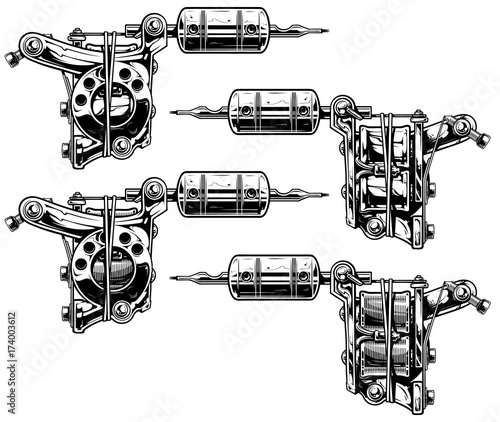 Graphic black and white tattoo machine set. Vol. 9