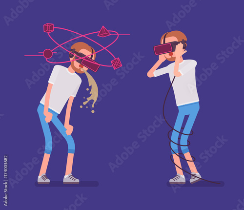 VR man having nausea and negative experience