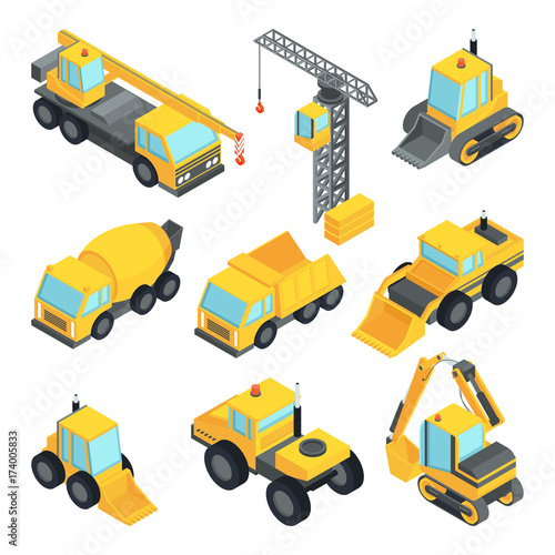 Different technic for construction. Isometric cars
