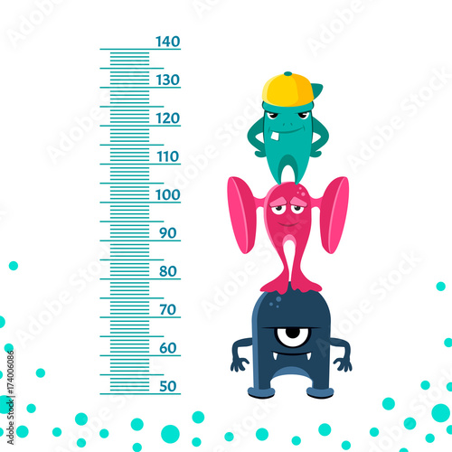 Meter wall or height meter from 50 to 140 centimeter with cute monsters.