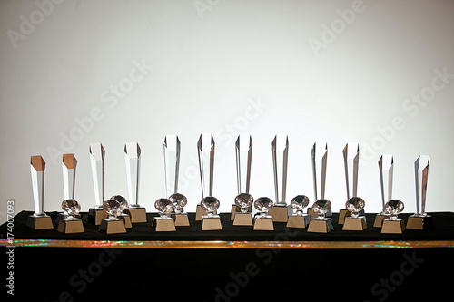 set of clear crystal glass trophy