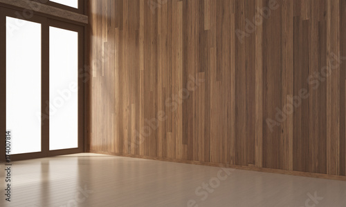 The interior design of empty living room and wood wall texture / 3d rendering new scene