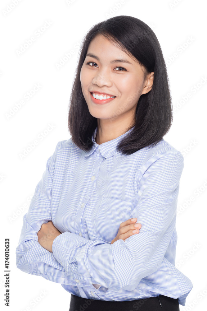 Portrait of a beautiful asian business woman with arms folded. Isolated on white background Portrait of a beautiful asian business woman with arms folded. Isolated on white background