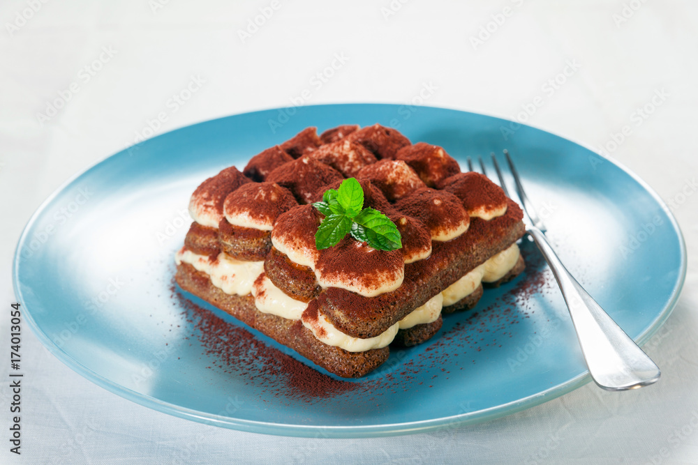 Tiramisu, traditional Italian dessert on a plate Tiramisu, traditional Italian dessert on a plate