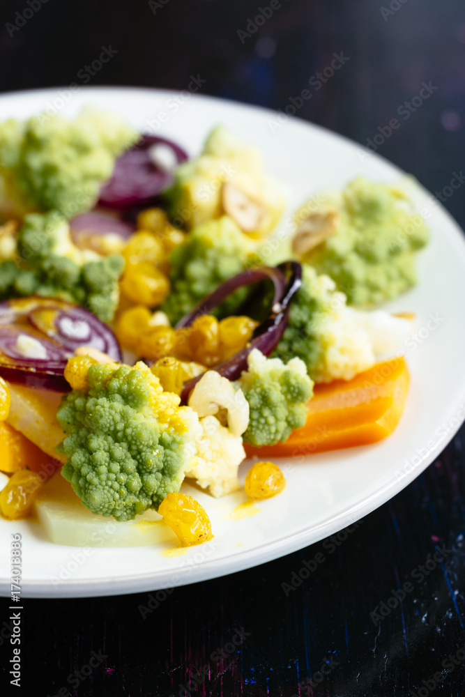 Warm Summer Vegetables with an Orange, Turmeric Raisin Dressing Warm Summer Vegetables with an Orange, Turmeric Raisin Dressing