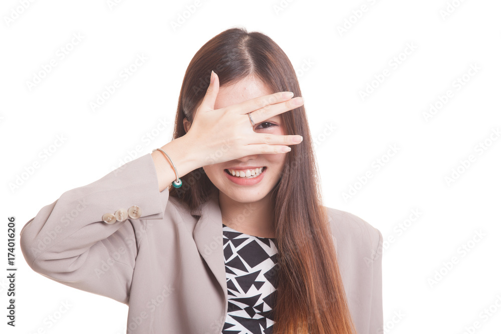Beautiful young Asian woman peeking through fingers. Beautiful young Asian woman peeking through fingers.