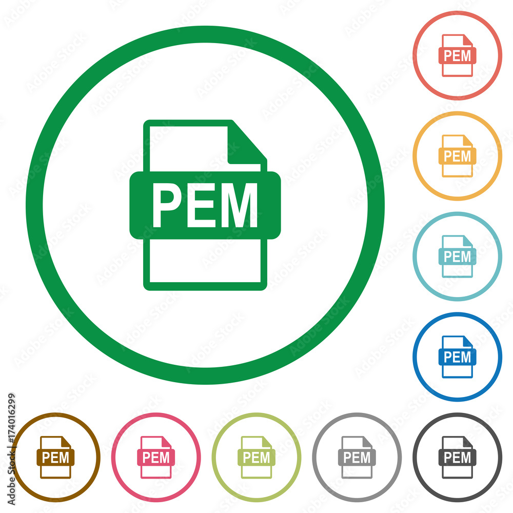 PEM file format flat icons with outlines PEM file format flat icons with outlines