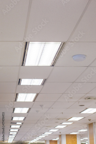 Office ceiling lamps pattern close up background.