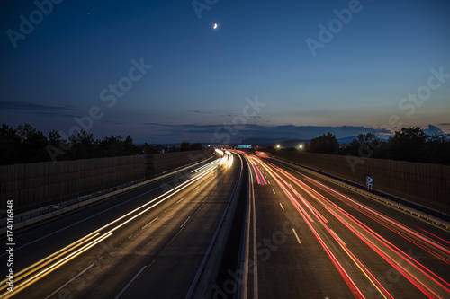 light trace from busy night traffic on the highway 