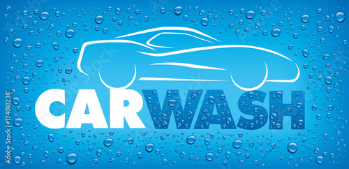 car wash concept with many water drops photo