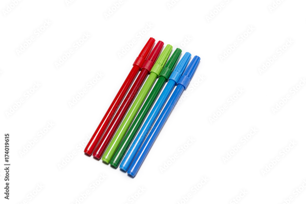 Red, Green And Blue Marker Pens Isolated On White Background Red, Green And Blue Marker Pens Isolated On White Background