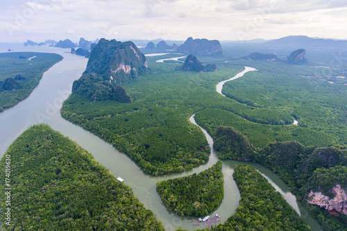 Aerial view of mangrove forest at Phang-Nga bay, Thialand