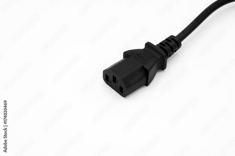 black receive electric plug cable isolated on white background black receive electric plug cable isolated on white background