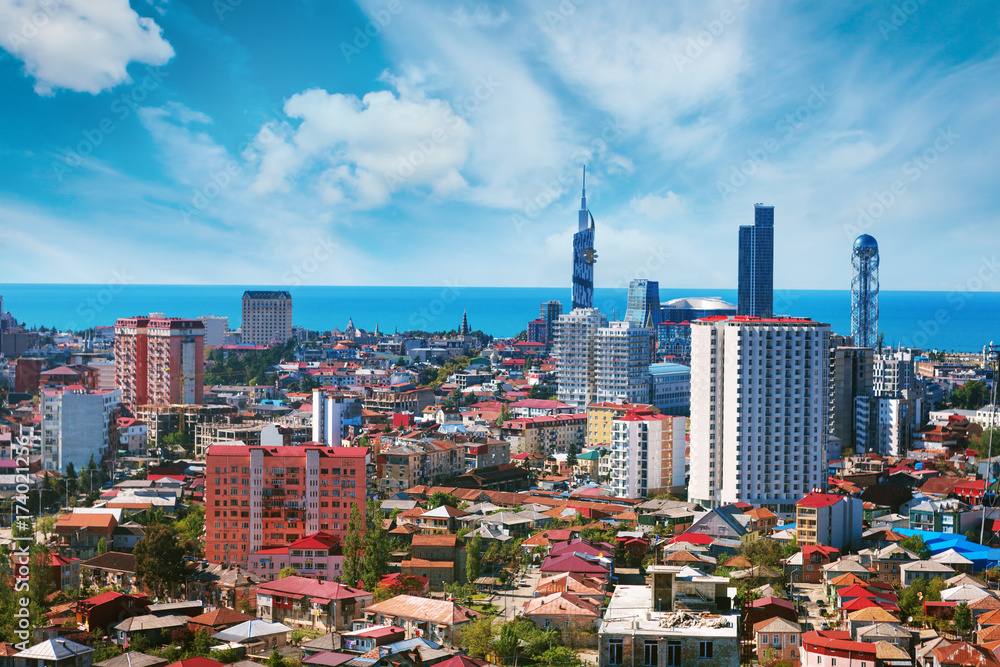 Naklejka premium Batumi, Georgia - 26 April, 2017: Aerial view of downtown of Batumi - capital of Adjara, Georgia