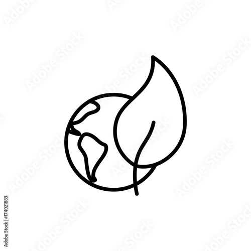 thin line friendly planet and leaf icon