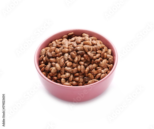 Colorful beans in porcelain dish isolated on a white background, 