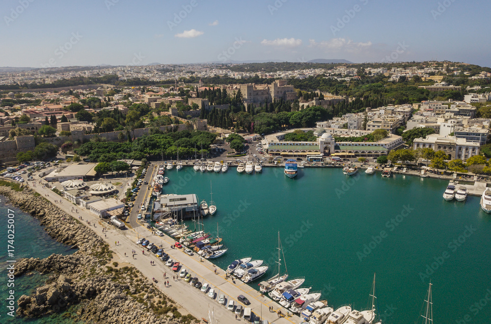 Cityscape of Rhodes, Greece. Aerial view from drone
